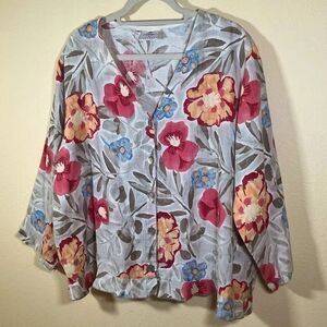 Hot Cotton Marc Ware Linen Ruffle Button Cardigan Top XL Cottagecore